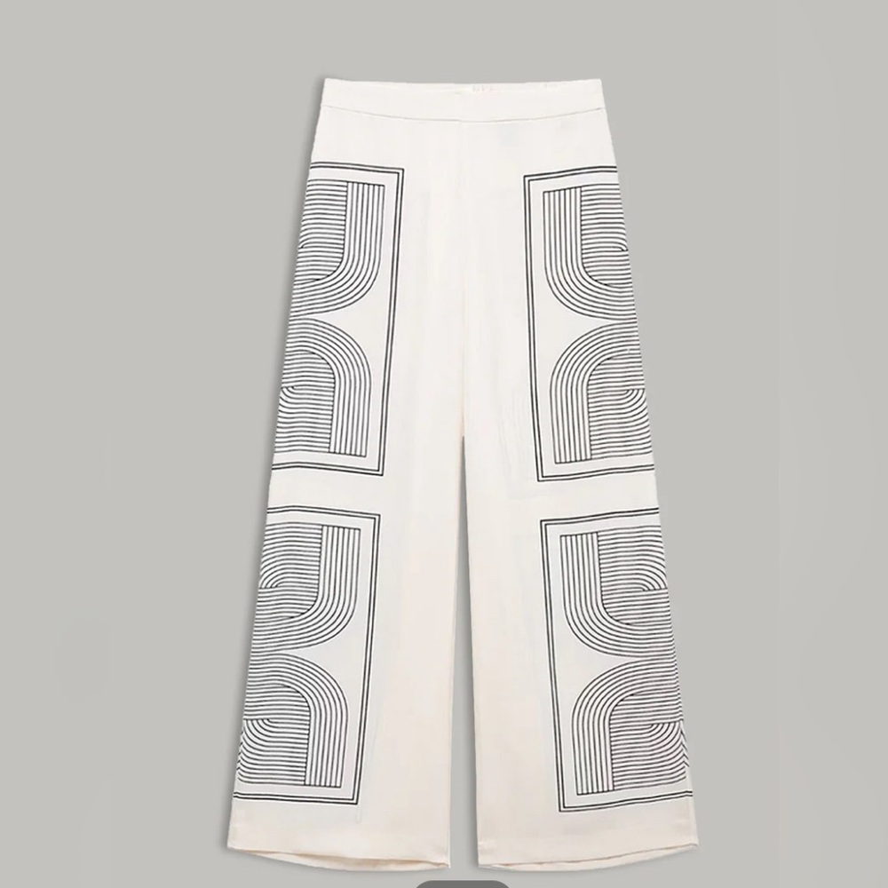 Commense Mid-Waist Geometric Print Wide-Leg Pants Large NWT